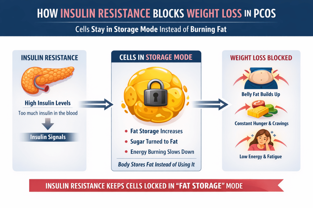 Comparison chart explaining why PCOS belly fat is resistant to traditional calorie counting but responds to metabolic healing.