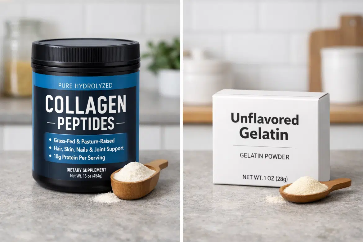 A side-by-side comparison of Gelatin vs. Collagen products illustrating the cost difference for diabetic skin care